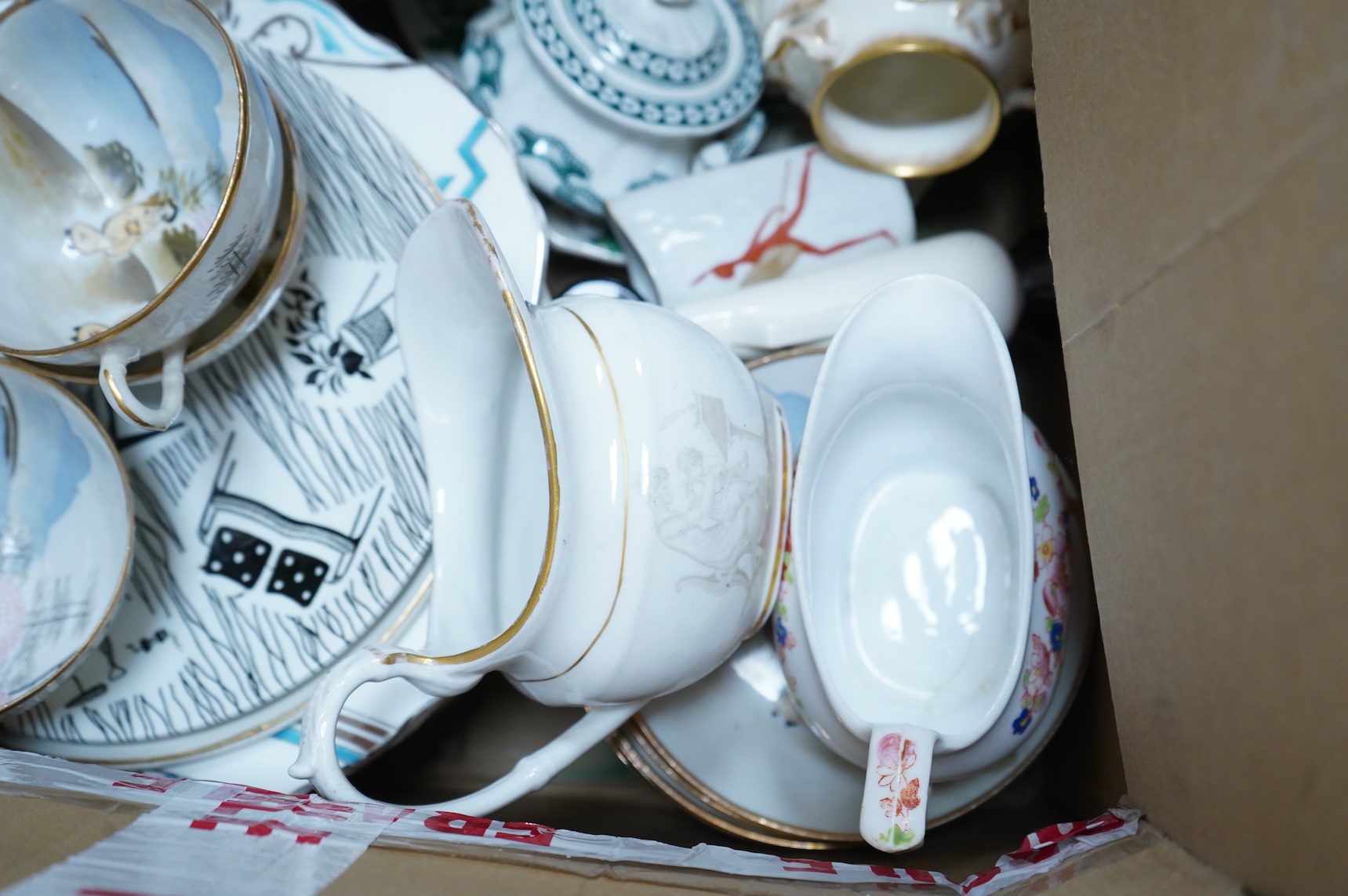 A large collection of various ceramics to include a Ridgways Homemaker plate, Japanese tea set and stoneware jugs